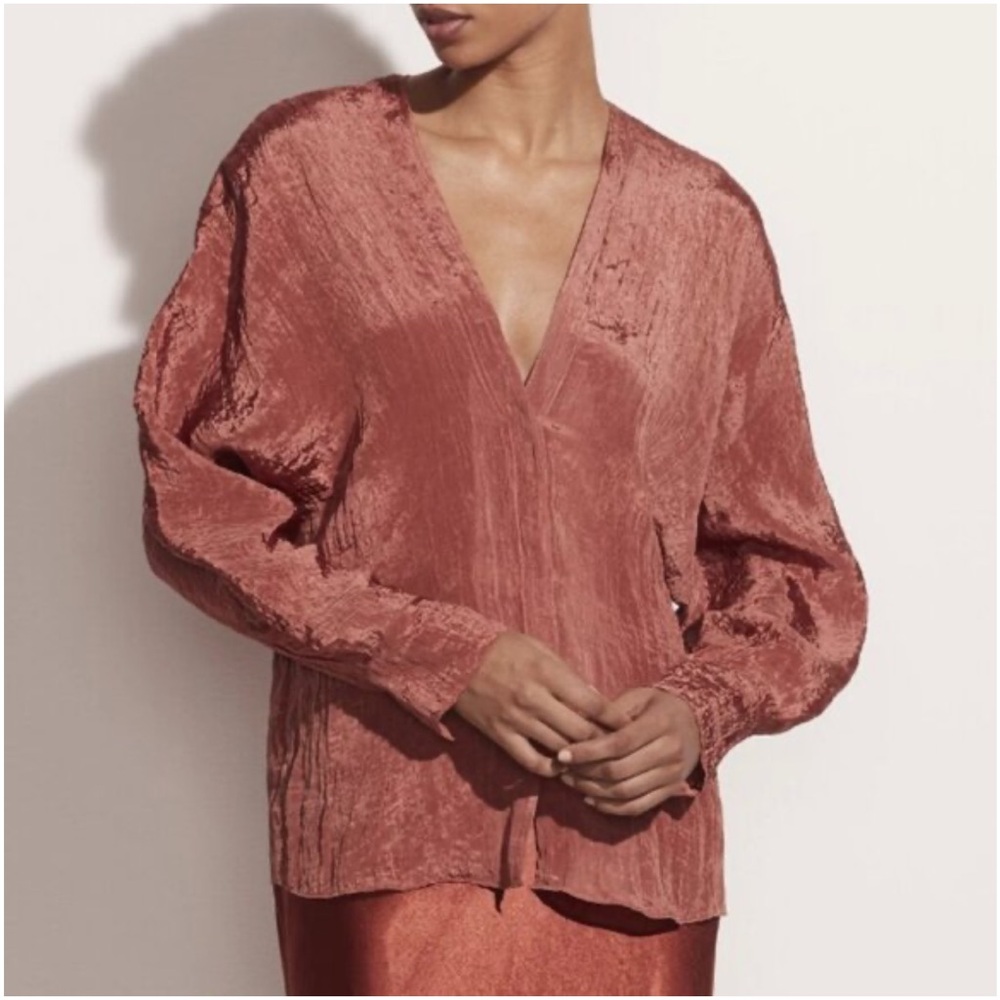 Vince Crinkle Textured Popover Blouse